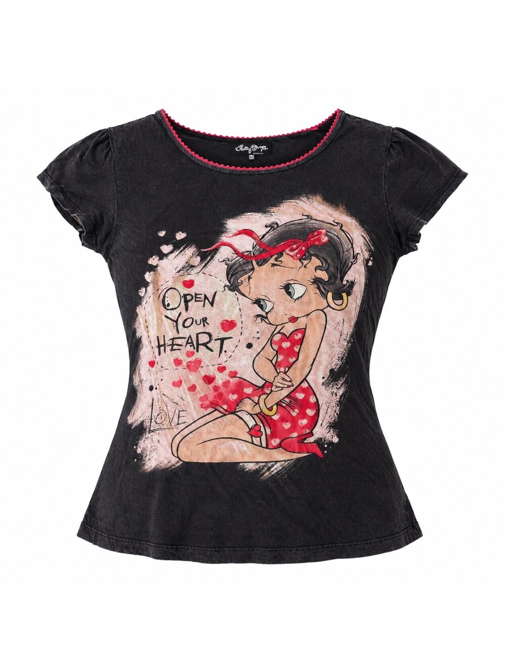 2010 Betty Boop Women's Black Cotton Graphic T-Shirt Size 2X Red Heart Design